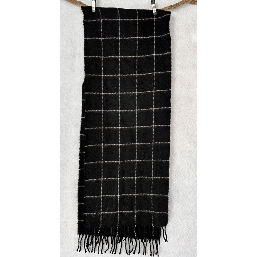Murano Alpaca Wool Scarf Fringed Black 12” x 68" Made In Peru